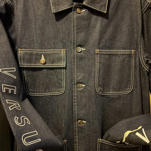 Versace versus Dark Blue Denim Jacket with Sleeve Logo - Picture 2 of 11